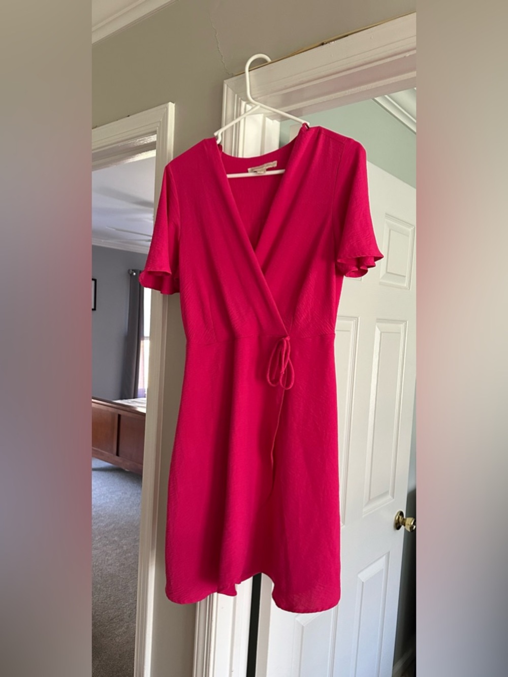 Women's Fuchsia Wrap Dress with Tie Waist